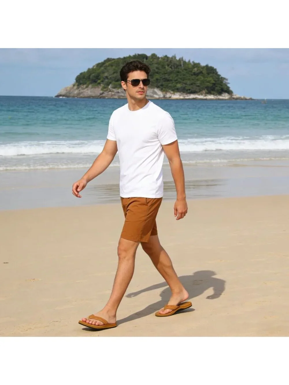 Men's Khaki Flip Flops With Arch Support Comfortable Yoga Mat Sandals Casual